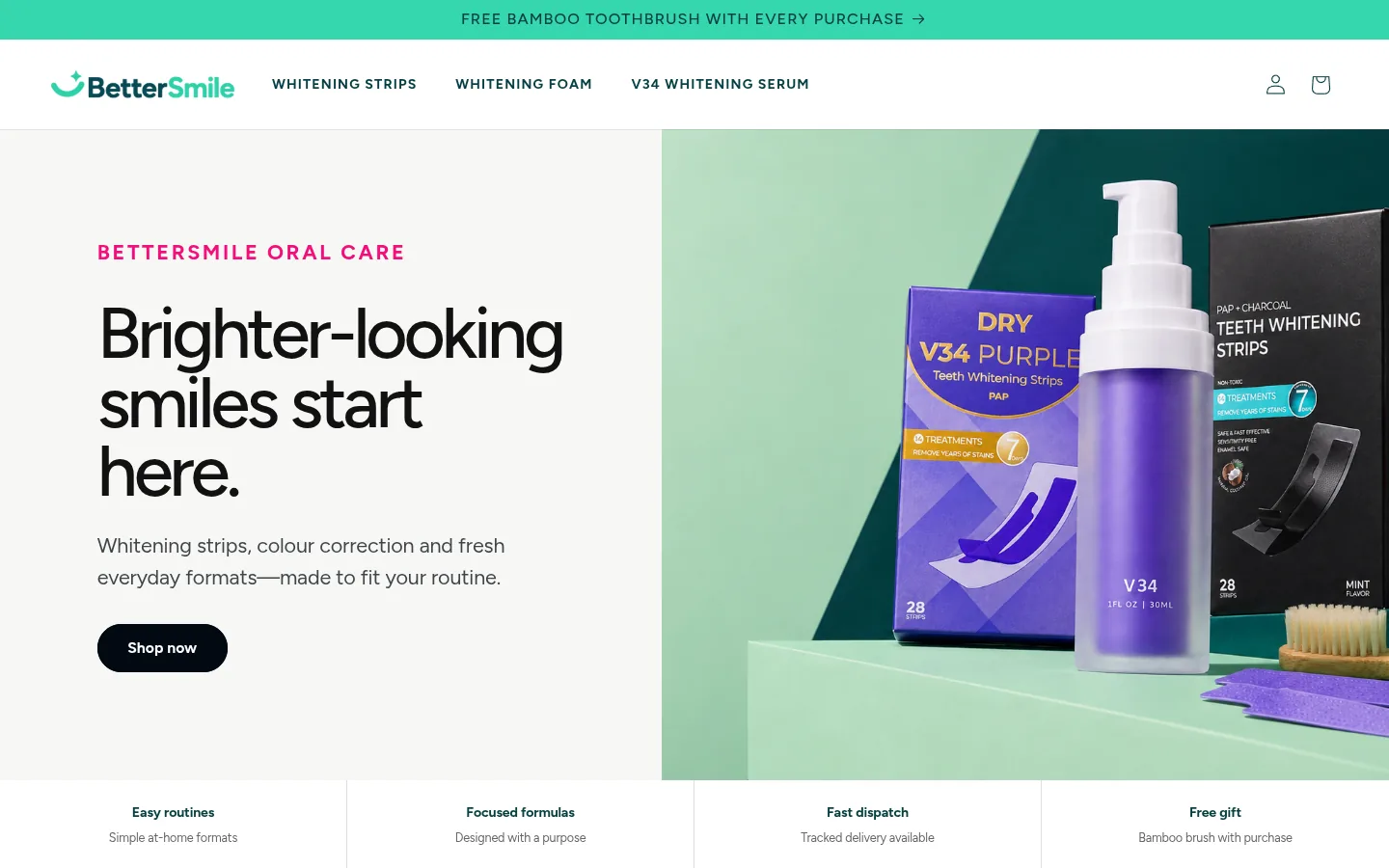 Bettersmile Shopify store homepage
