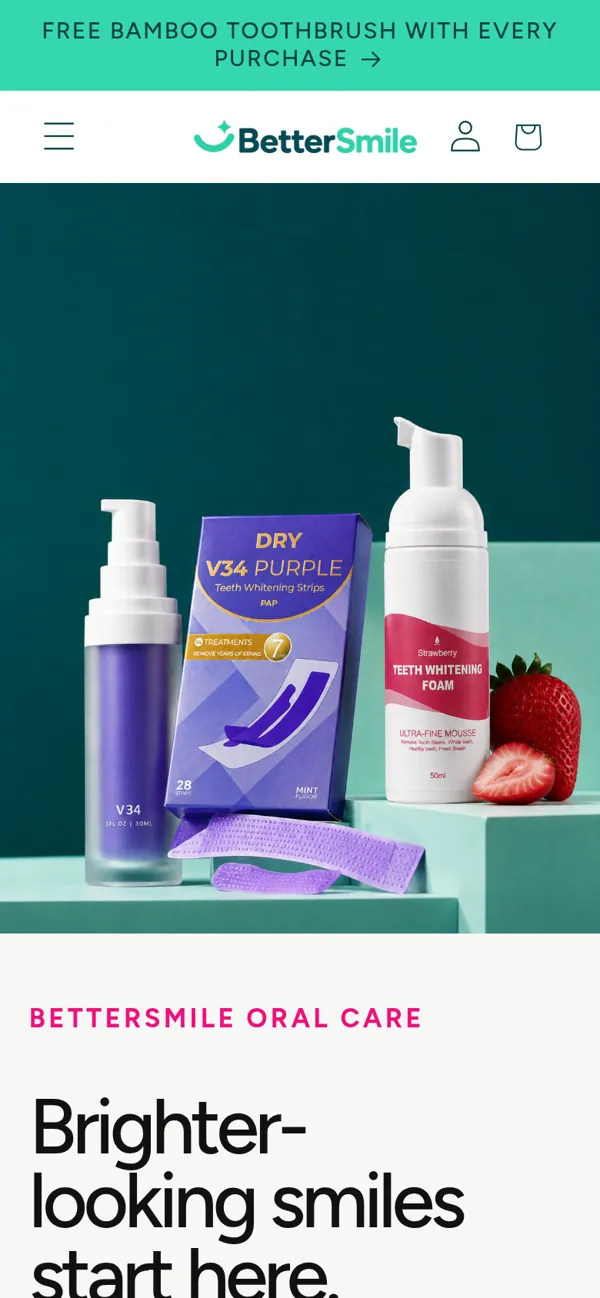 Bettersmile Shopify store homepage on mobile