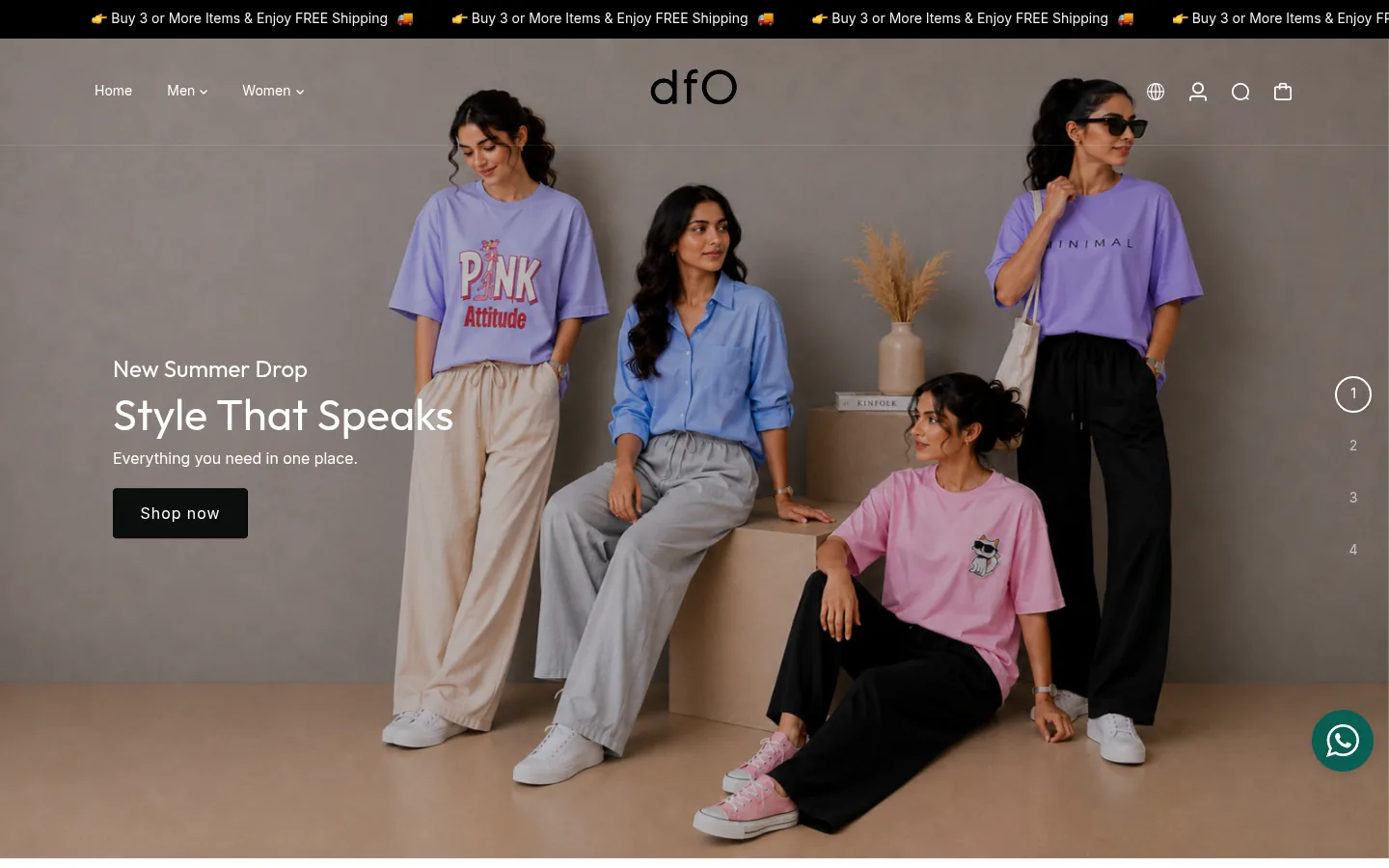 DFO Shopify store homepage