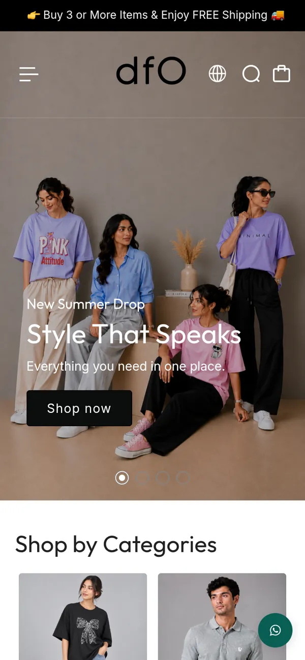 DFO Shopify store homepage on mobile