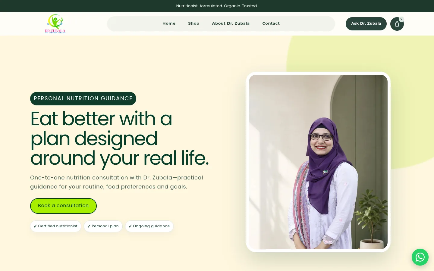 Dr. Zubala Shopify store homepage