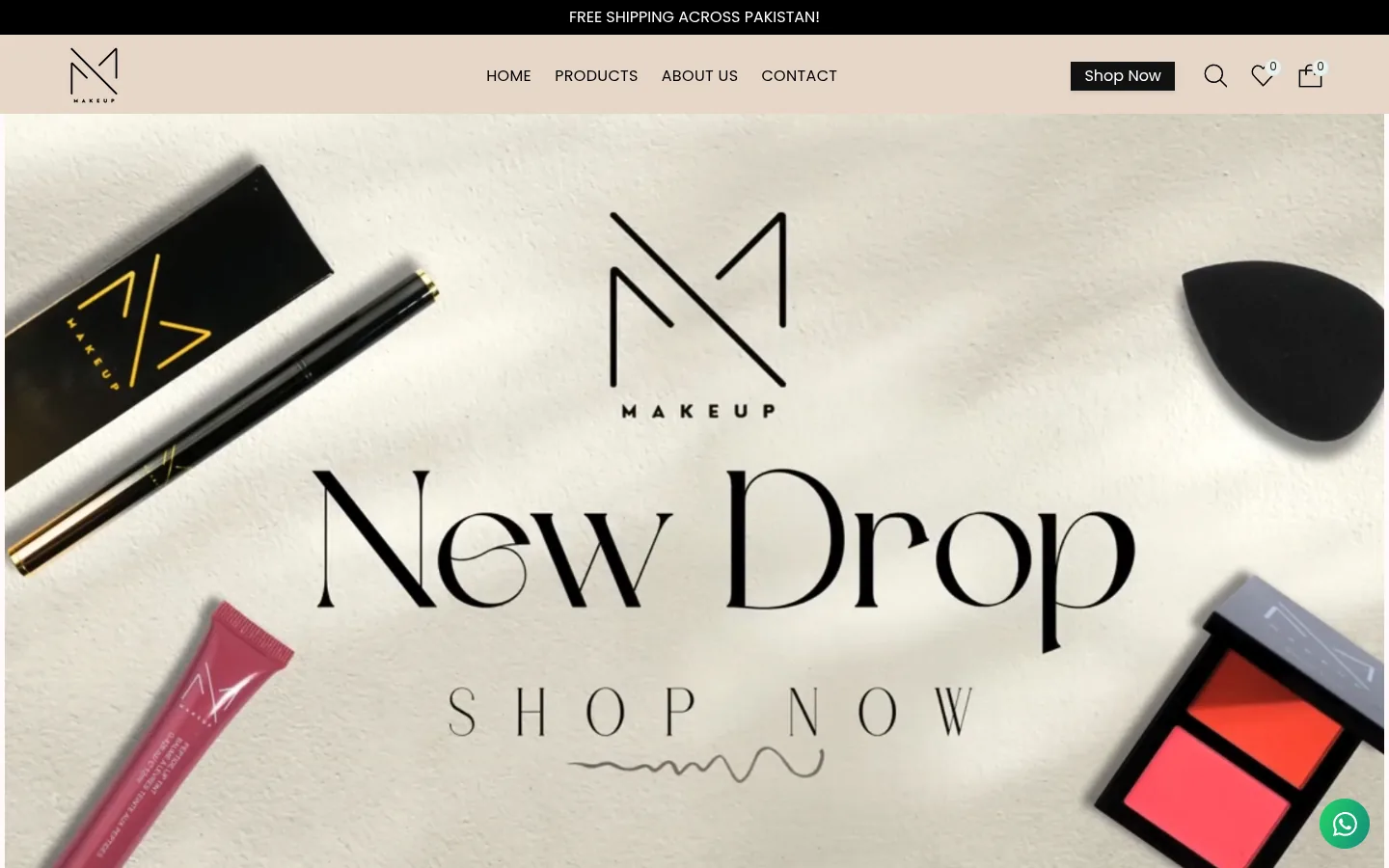 M Makeup Shopify store homepage