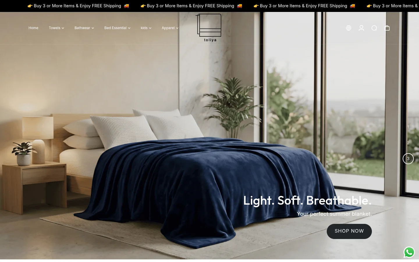Toliya Shopify store homepage
